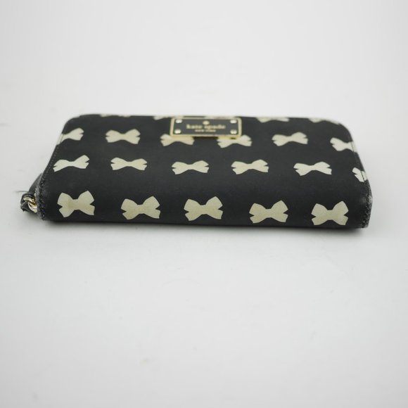 KATE SPADE New York wallet Black & beige bow print wallet full zip 7.5" x 4" - Picture 7 of 11